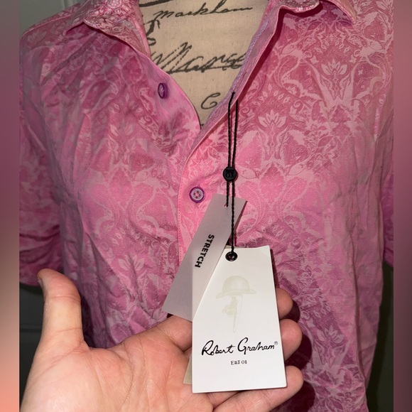 Robert Graham NWT Highland Men’s Short Sleeve Cotton Button Down Dress Shirt MED - Picture 2 of 11